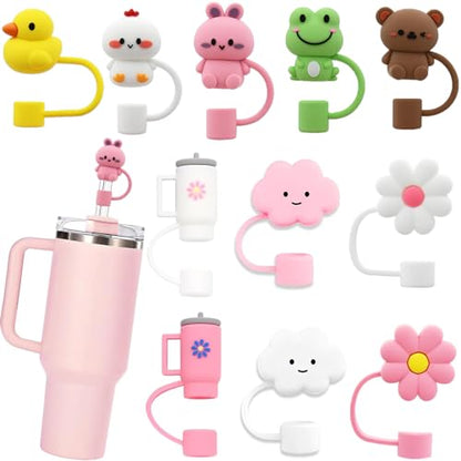 Eco-Friendly LDKEDKF 11Pcs Straw Cover for Cup, Silicone Straw Topper Set