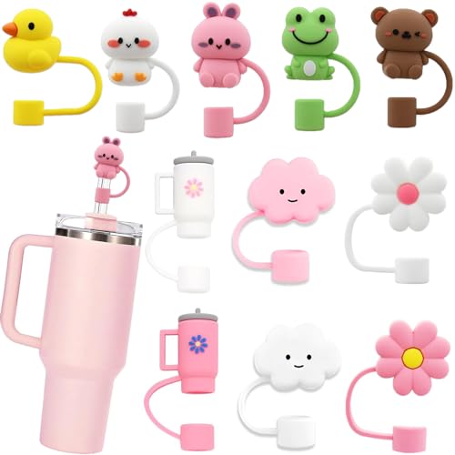 Eco-Friendly LDKEDKF 11Pcs Straw Cover for Cup, Silicone Straw Topper Set